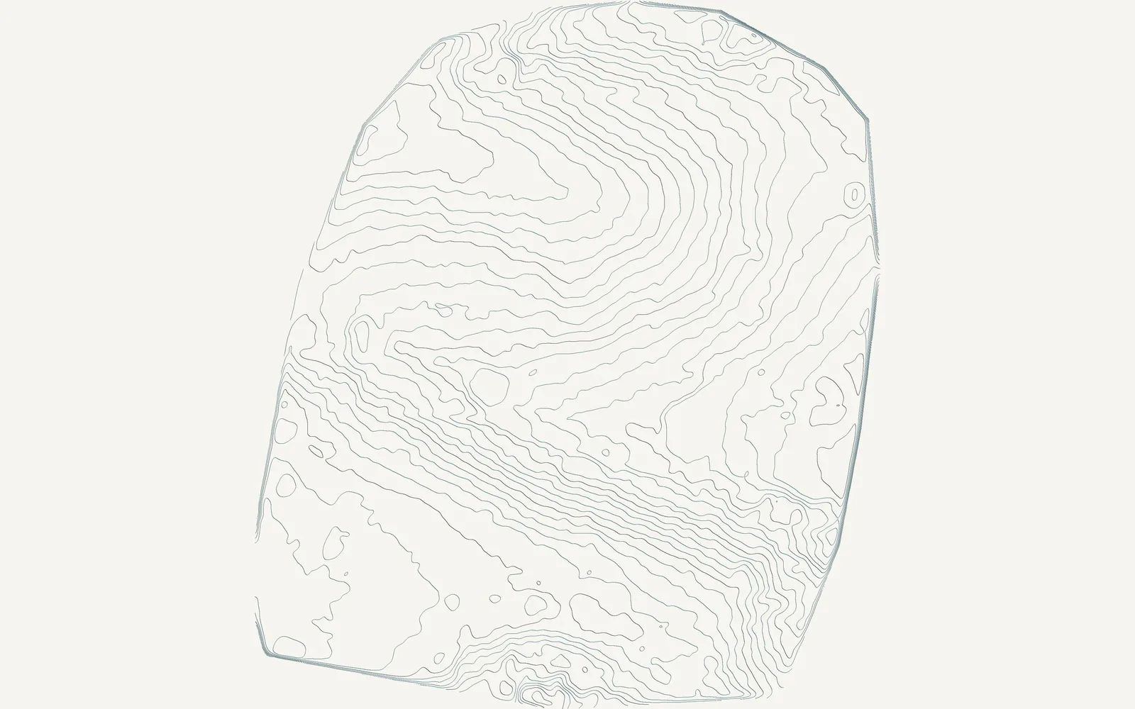 Contour lines at two metre intervals drawn from the bare-earth model of the property, following the ground rather than the tree canopy.